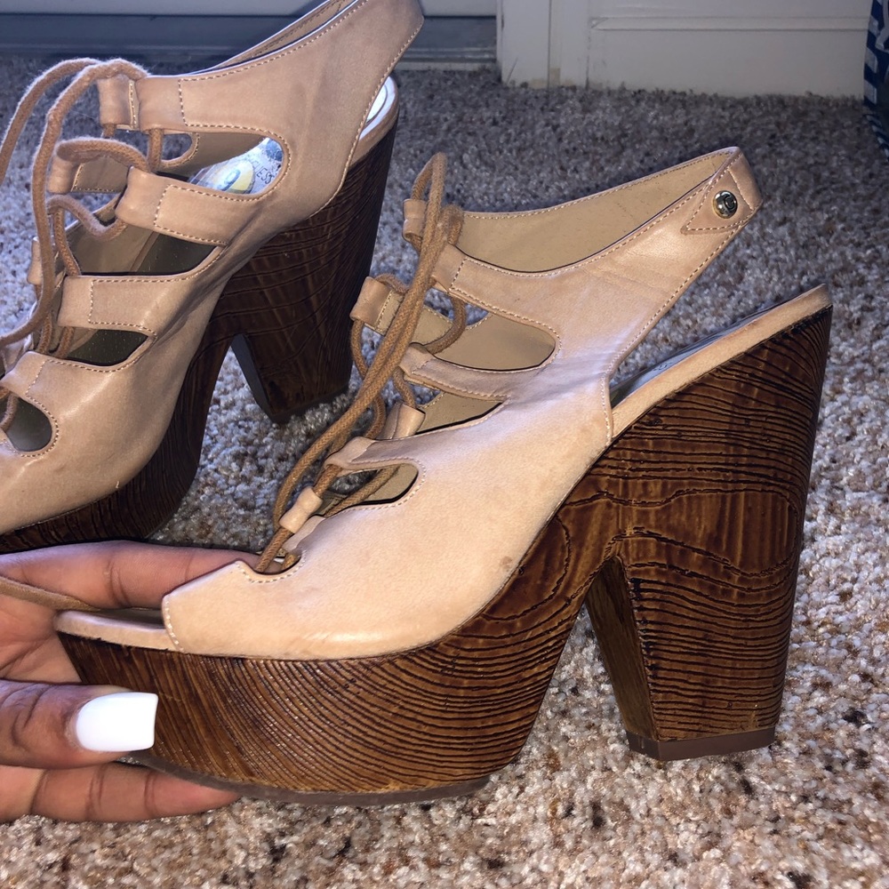 Guess open toe chunky lace up heel